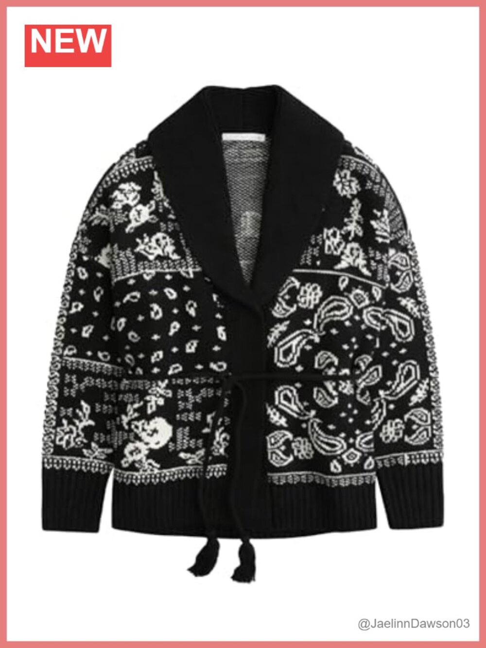 Womens Chunky Knit Cardigan Open Front Belted Long Sleeve Jacquard Sweater